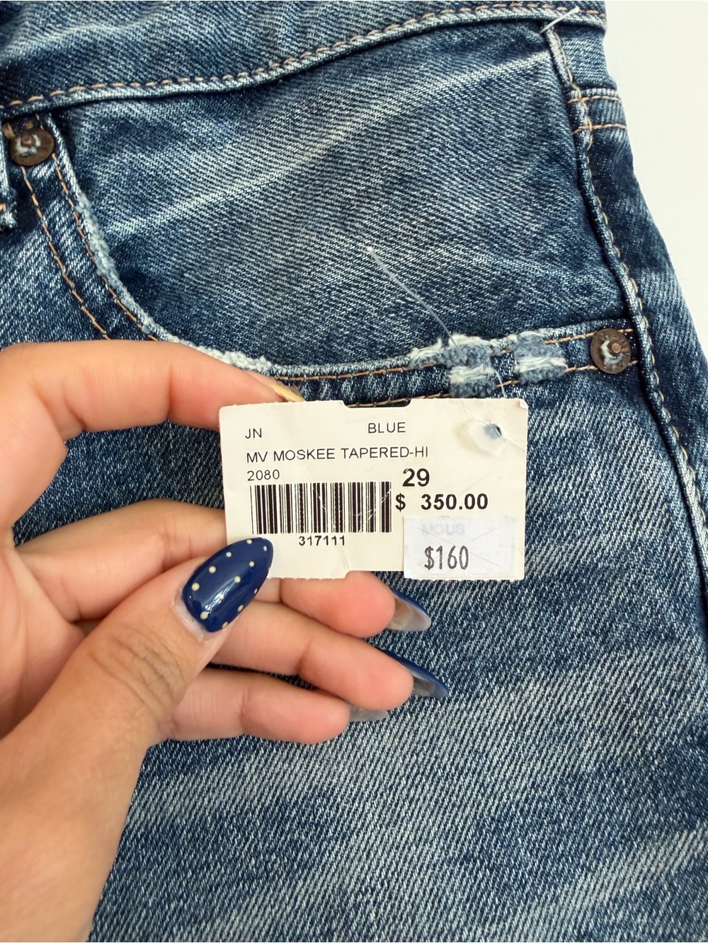 Moussy Japan  Blue Vintage Wash Button-Fly tapered Jeans size 29 - Picture 3 of 5